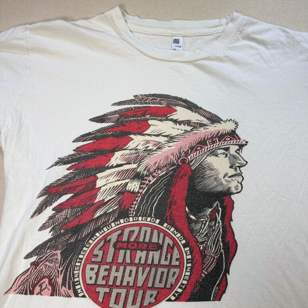 Retro Indian / Native More Strange Behavior Tour Graphic T-Shirt White Large USA